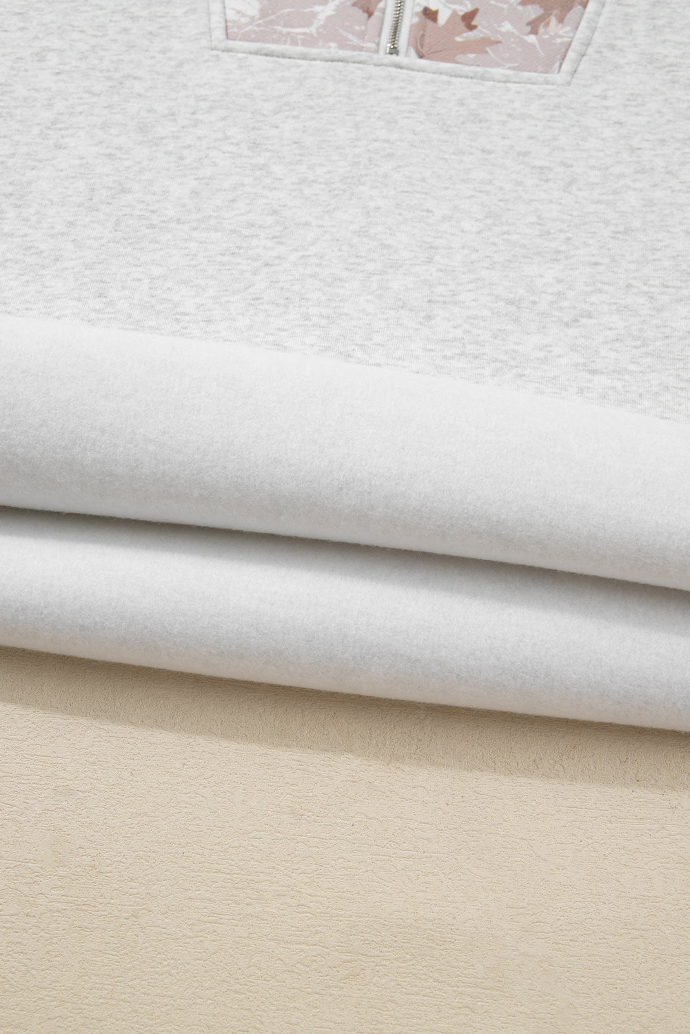 Gray Camo Leaves Patchwork Zipped Collar Pullover Plus Size Sweatshirt