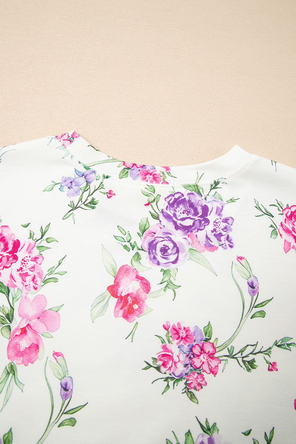 Apricot Floral Print Pullover Drawstring Lounge Pants Set