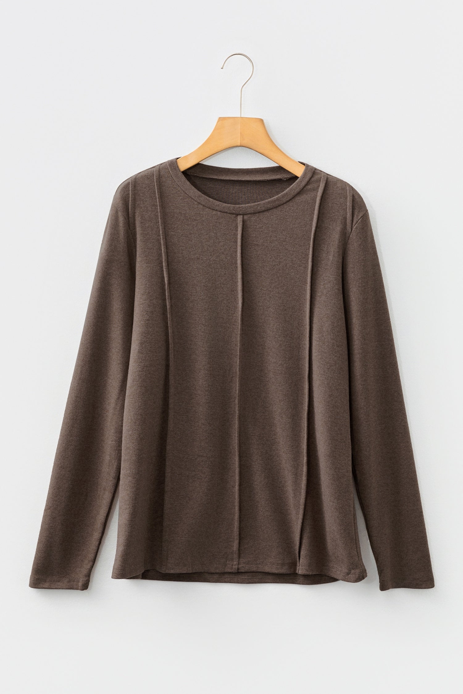 Chicory Coffee Solid Exposed Seam Crew Neck Long Sleeve Top