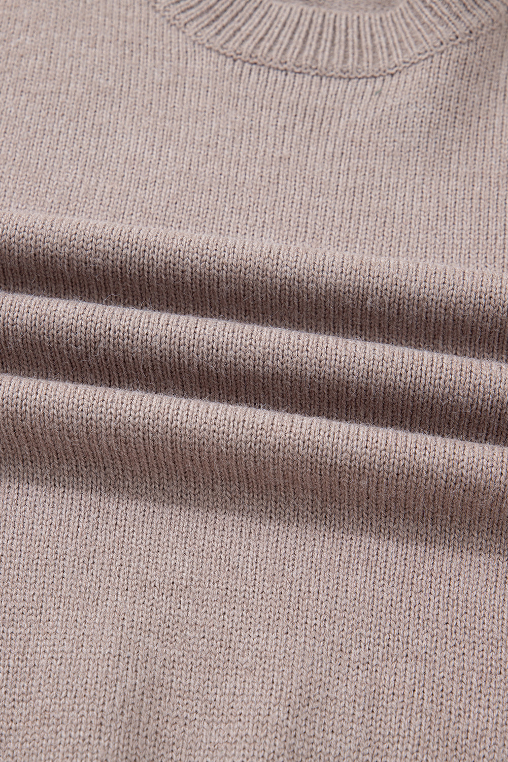 Simply Taupe Embroidered Floral Sleeve Round Neck Loose Sweater