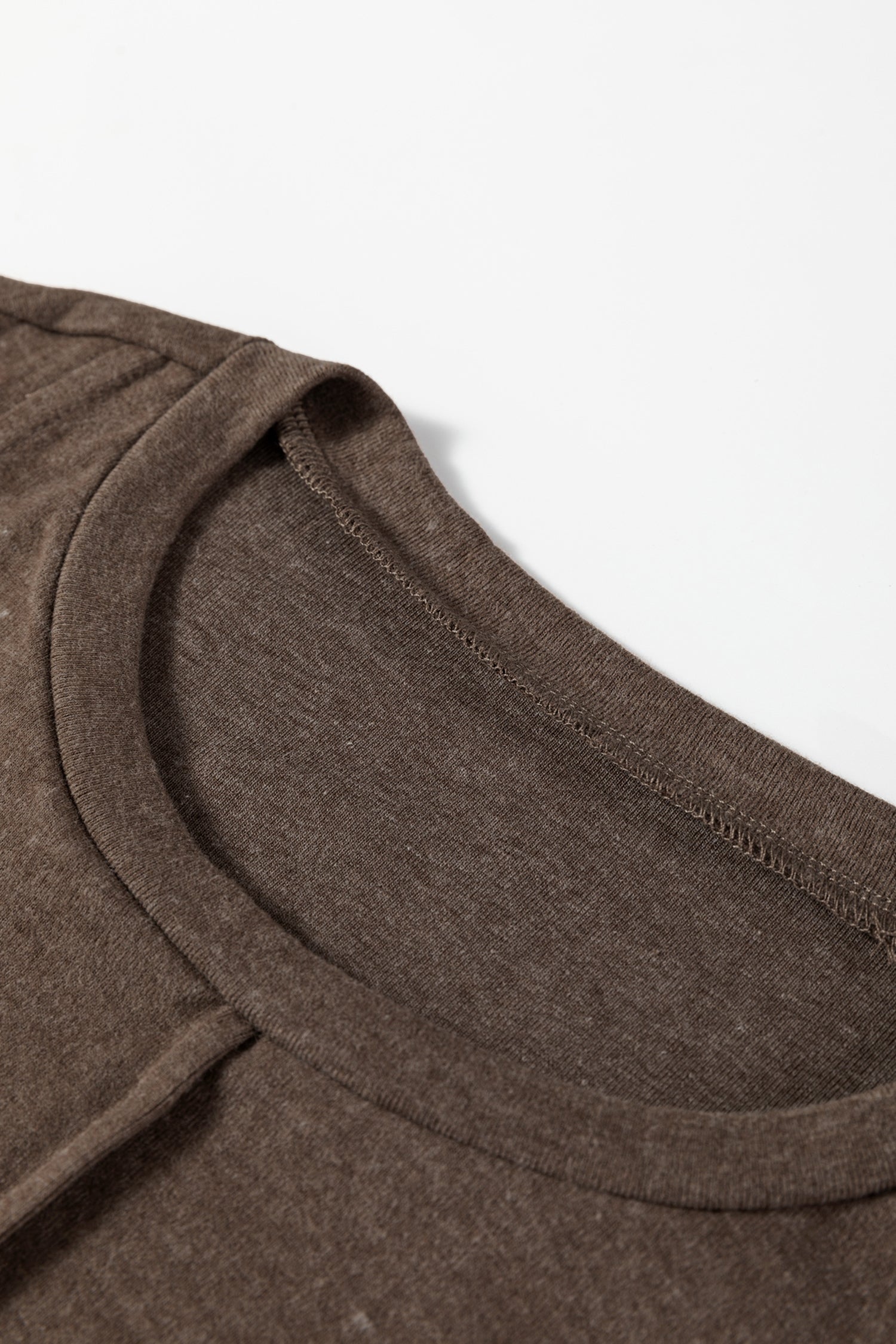 Chicory Coffee Solid Exposed Seam Crew Neck Long Sleeve Top