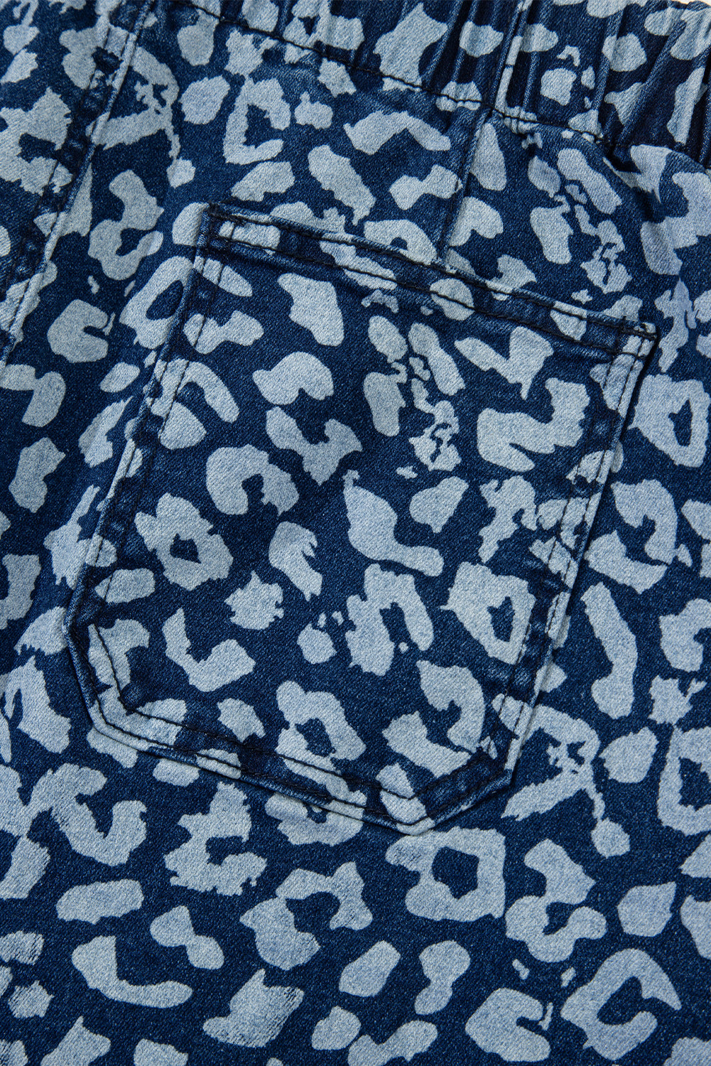 Blue Leopard Printed Drawstring Elastic Waistband Pocketed Wide Leg Jeans