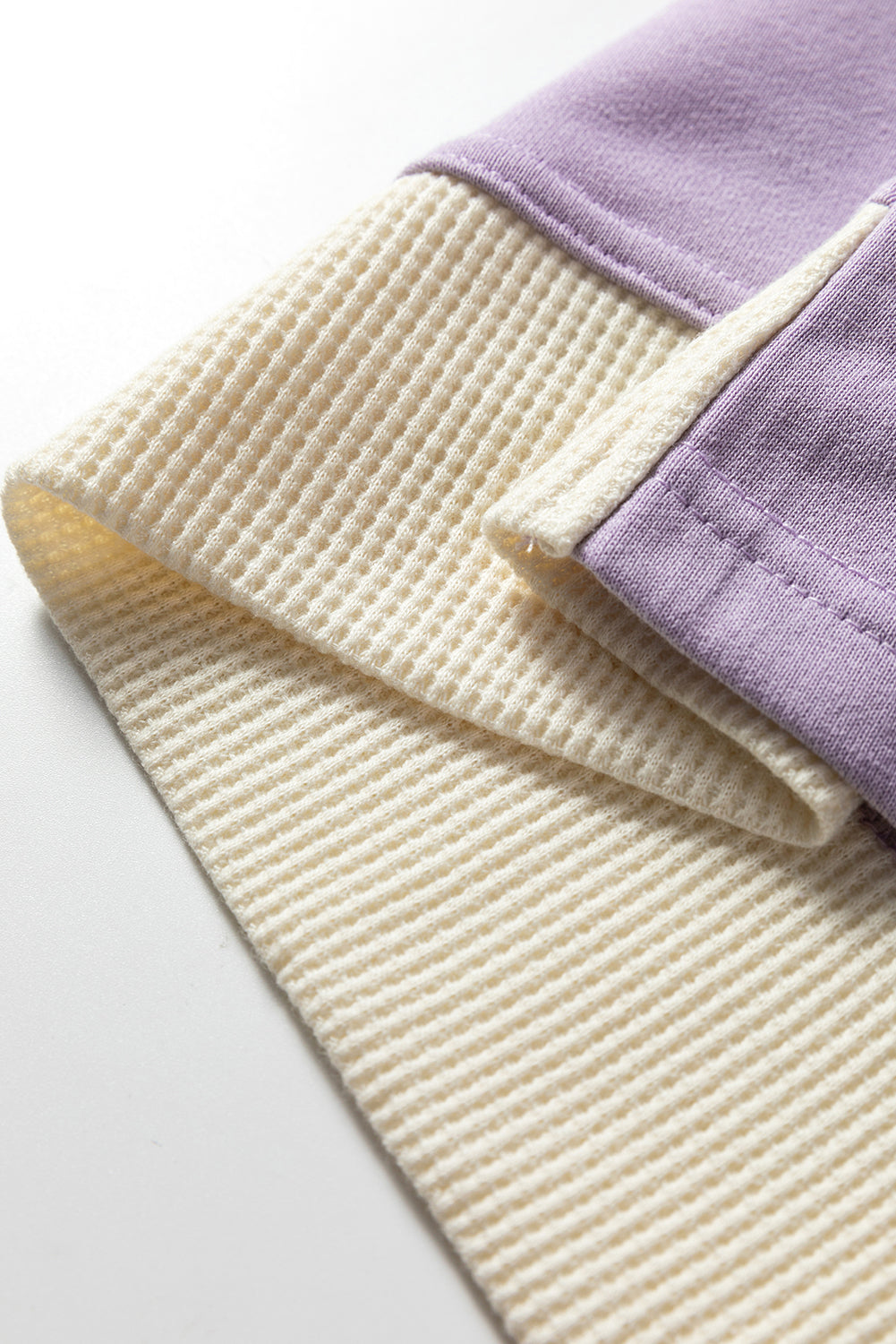 Orchid Petal Waffle Contrast Knit Color Block Patchwork Button Front Oversize Hoodie