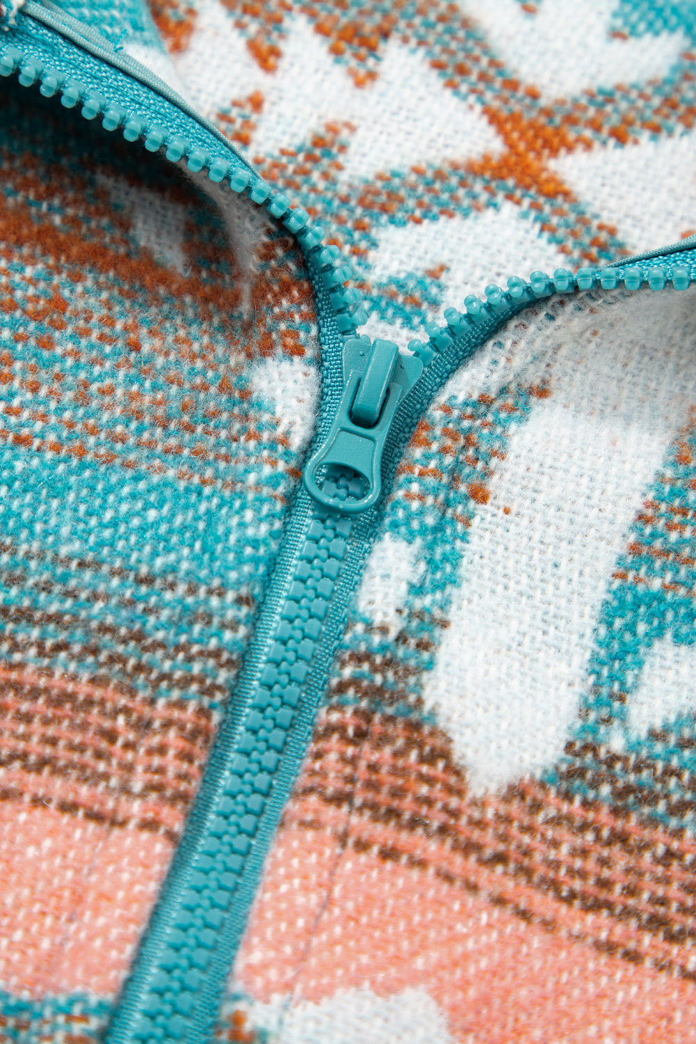 Green Quarter Zip Elastic Cuffs Aztec Sweatshirt